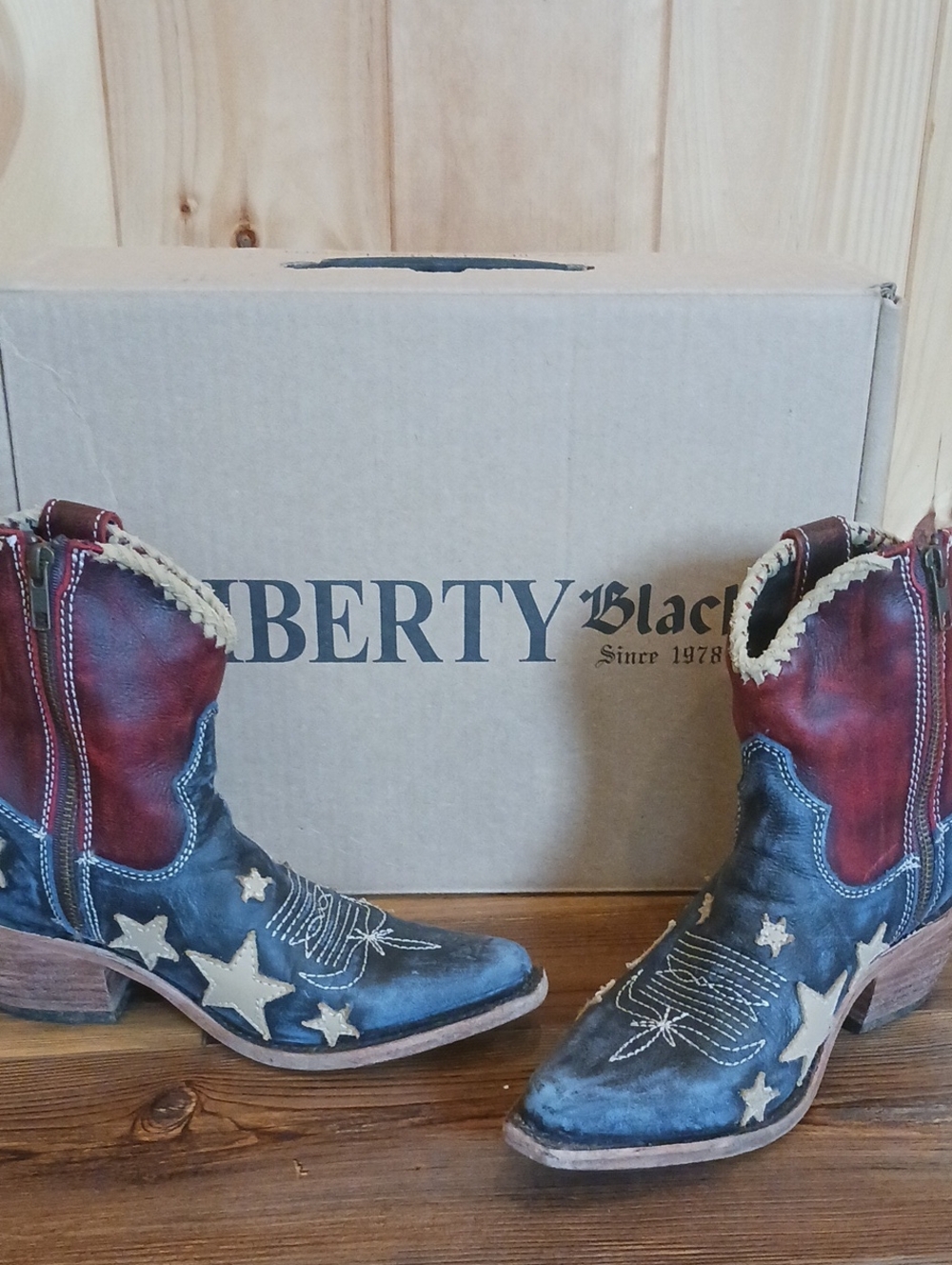 LIBERTY Black Womens Azul Americana Leather Western Boots Lb712922a Sz7